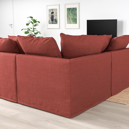 IKEA - GRÖNLID, 5-seat corner sofa, ljungen light red