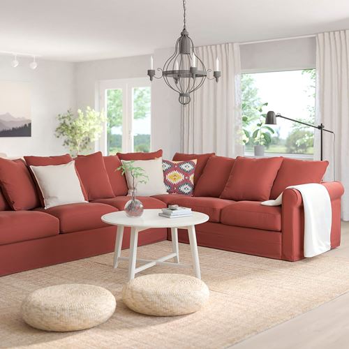 IKEA - GRÖNLID, 5-seat corner sofa, ljungen light red