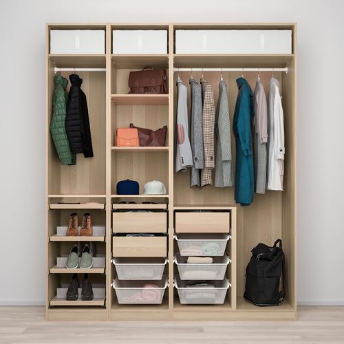IKEA - PAX/FARDAL, PAX wardrobe, white stained oak effect/high-gloss yellow, 200x60x236 cm