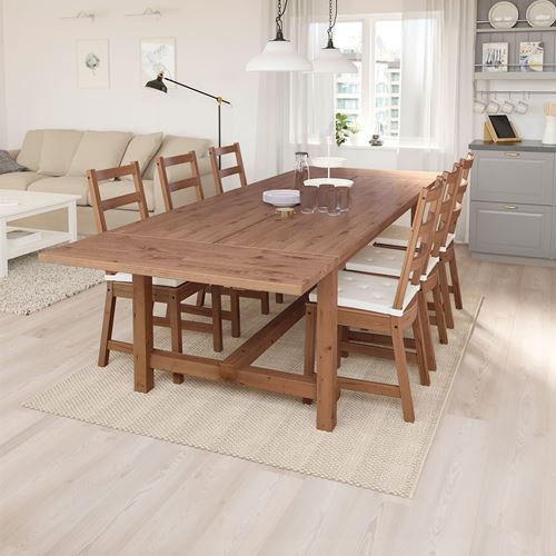 IKEA - NORDVIKEN, dining set, antique varnish, 6 chairs