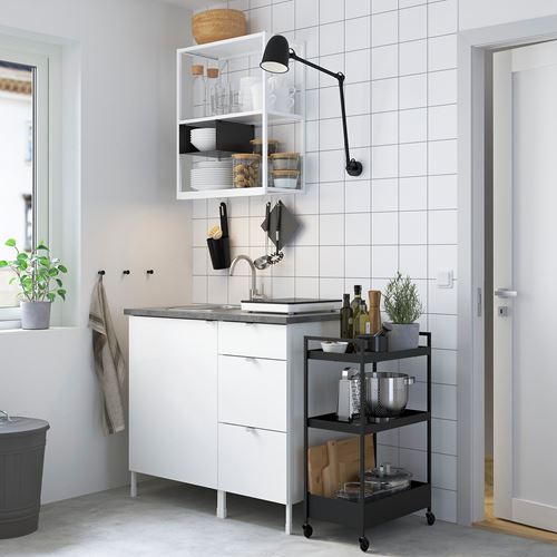 IKEA - ENHET, cabinet combination for laundry and kitchen, white-high gloss white, 103x63.5x222 cm