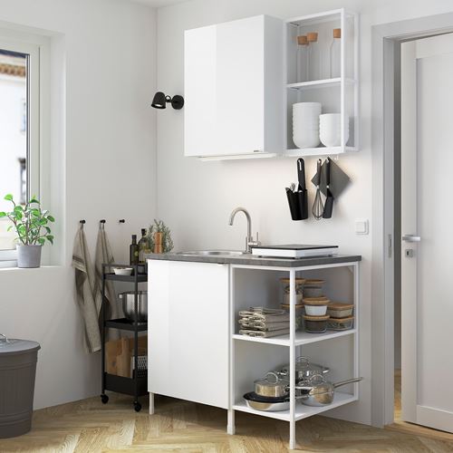 IKEA - ENHET, kitchen storage combination, white-high gloss white, 103x63.5x222 cm