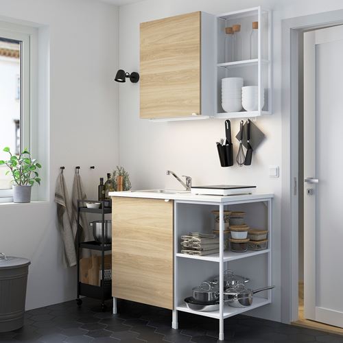 IKEA - ENHET, kitchen storage combination, white-oak look, 103x63.5x222 cm