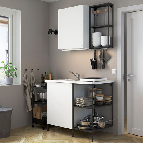 IKEA - ENHET, kitchen storage combination, white/anthracite, 103x63.5x222 cm