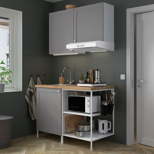 IKEA - ENHET, mutfak dolabı kombinasyonu, beyaz-gri, 123x63,5x222 cm
