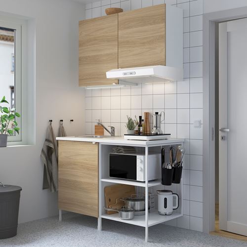 IKEA - ENHET, kitchen storage combination, white-oak look, 123x63.5x222 cm