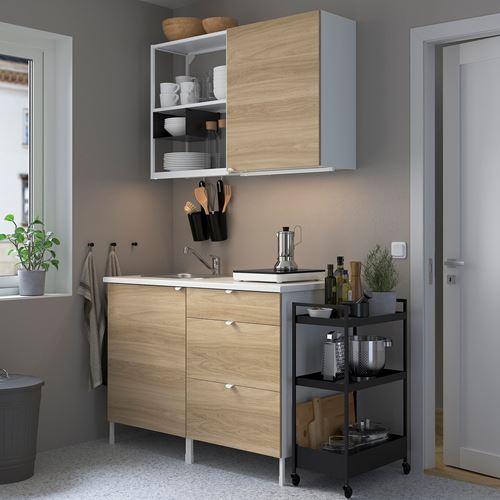 IKEA - ENHET, kitchen storage combination, white-oak look, 123x63.5x222 cm