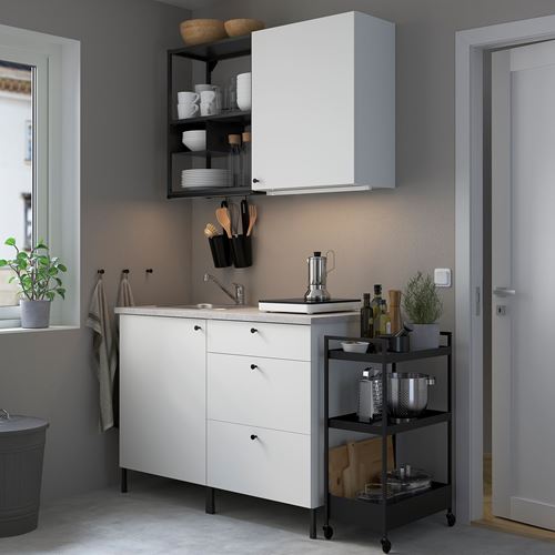 IKEA - ENHET, kitchen storage combination, white/anthracite, 123x63.5x222 cm