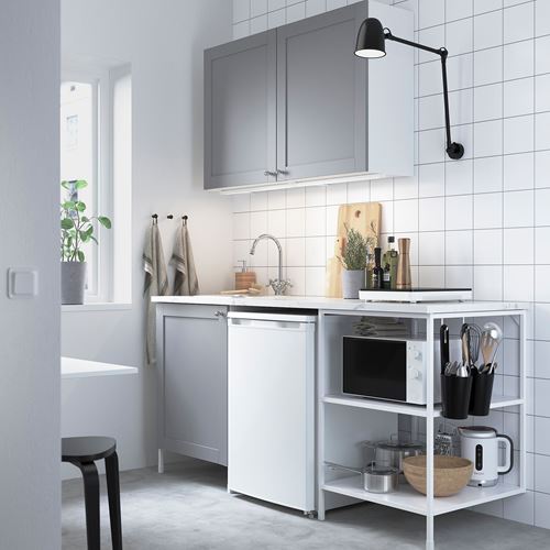 IKEA - ENHET, kitchen storage combination, white/grey, 183x63.5x222 cm