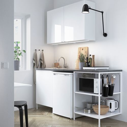 IKEA - ENHET, kitchen storage combination, white-high gloss white, 183x63.5x222 cm