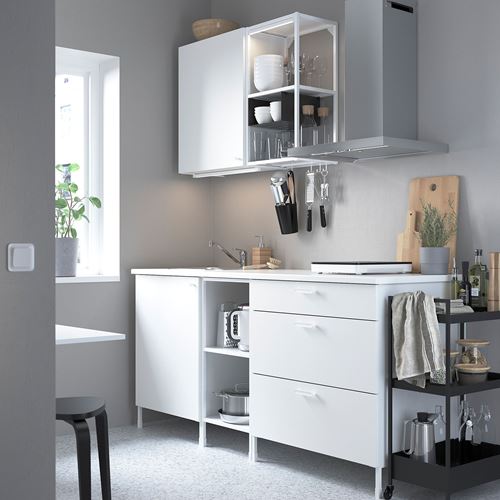 IKEA - ENHET, kitchen storage combination, white, 183x63.5x222 cm