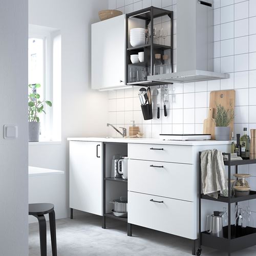 IKEA - ENHET, kitchen storage combination, white/anthracite, 183x63.5x222 cm