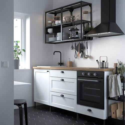 IKEA - ENHET, kitchen storage combination, white/anthracite, 203x63.5x222 cm