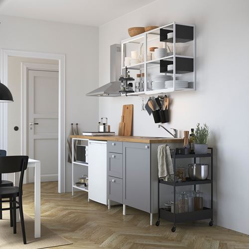 IKEA - ENHET, kitchen storage combination, white/grey, 223x63.5x222 cm