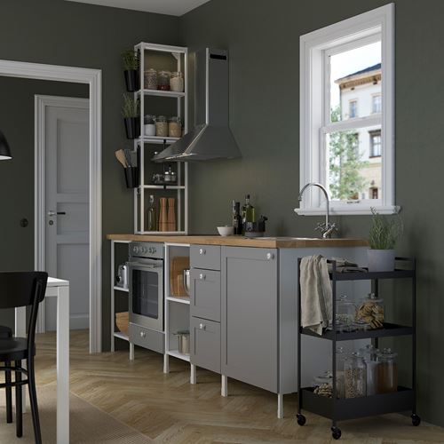 IKEA - ENHET, kitchen storage combination, white/grey, 243x63.5x241 cm