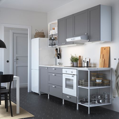 IKEA - ENHET, kitchen storage combination, white/grey, 243x63,5x222 cm