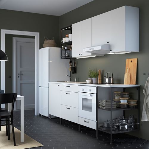 IKEA - ENHET, mutfak dolabı kombinasyonu, beyaz-antrasit, 243x63,5x222 cm