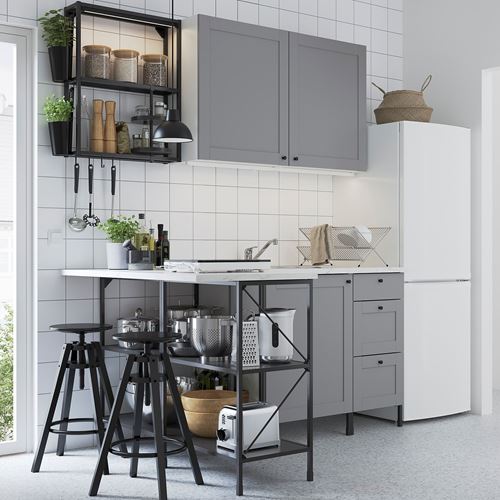 IKEA - ENHET, corner kitchen storage combination, gray-anthracite, 121.5x185x75 cm