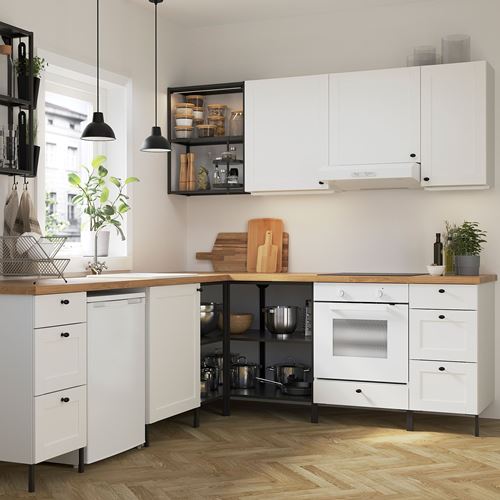 IKEA - ENHET, corner kitchen storage combination, white/anthracite, 261.5x221.5x75 cm