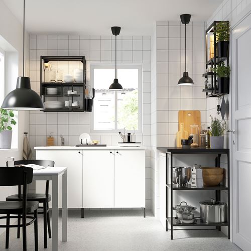 IKEA - ENHET, kitchen storage combination, white/anthracite, 143x63.5x222 cm