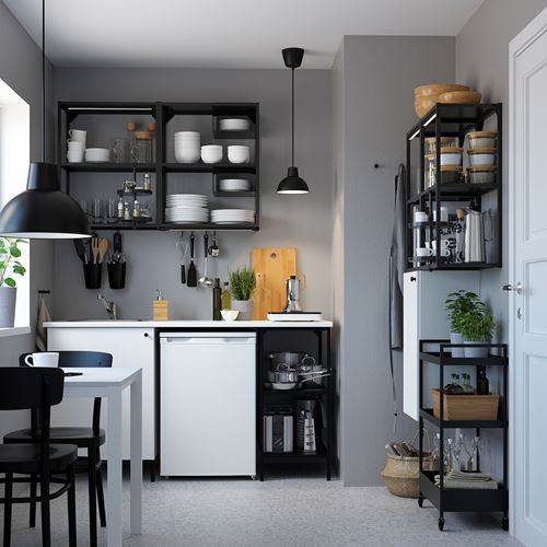 IKEA - ENHET, kitchen storage combination, white/anthracite, 163x63.5x222 cm