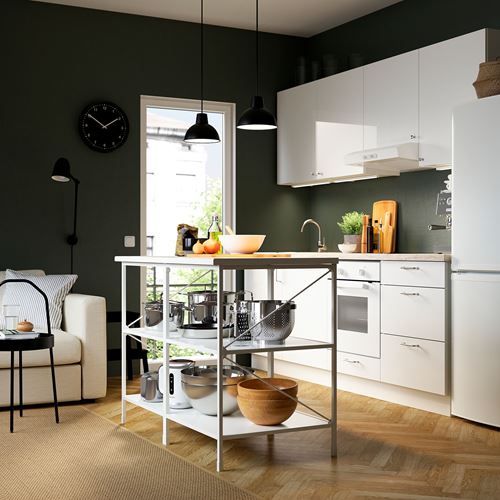 IKEA - ENHET, kitchen storage combination, high gloss white, 243x63.5x222 cm