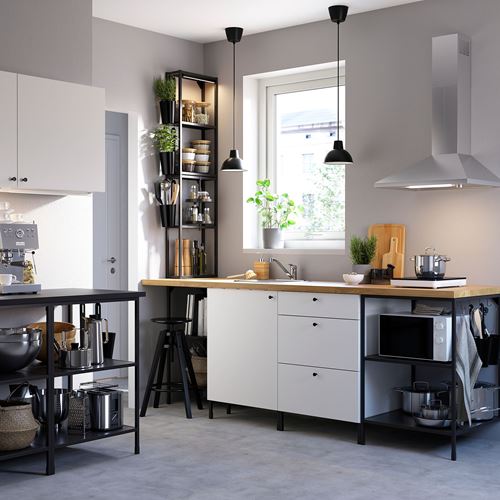 IKEA - ENHET, kitchen storage combination, white/anthracite, 243x63.5x241 cm