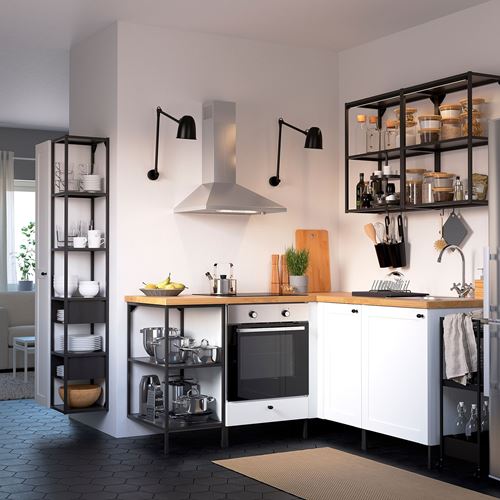 IKEA - ENHET, corner kitchen storage combination, white/anthracite, 170.5x168.5x75 cm