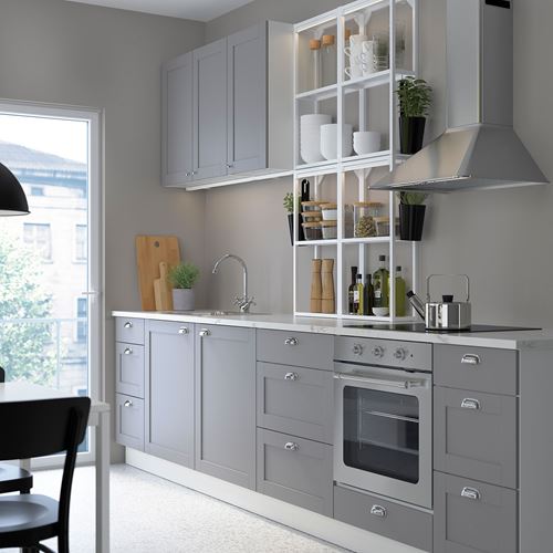 IKEA - ENHET, kitchen storage combination, white/grey, 323x63.5x241 cm