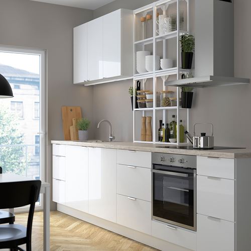 IKEA - ENHET, kitchen storage combination, white-high gloss white, 323x63.5x241 cm