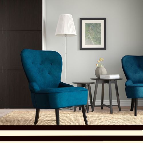 IKEA - REMSTA, wing chair, djuparp dark green/blue