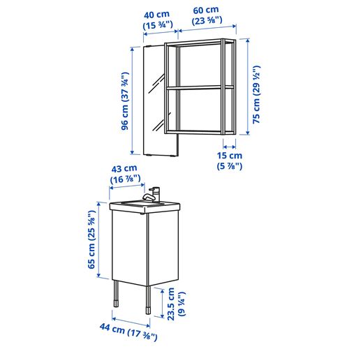 IKEA - ENHET/TVALLEN, banyo mobilyası seti, beyaz-parlak cila beyaz, 44x43x87 cm