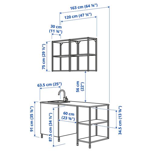 IKEA - ENHET, kitchen storage combination, white-high gloss white, 163x63.5x222 cm