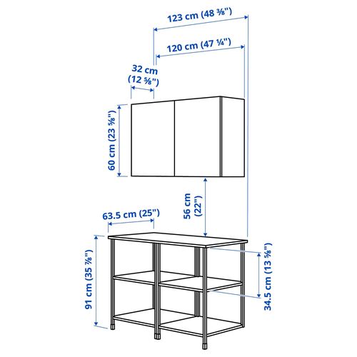 IKEA - ENHET, çamaşır odası ve mutfak için dolap kombinasyonu, beyaz-gri, 123x63.5x207 cm