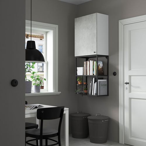 IKEA - ENHET, raf ünitesi, beyaz-taş görünümlü-antrasit, 60x32x150 cm