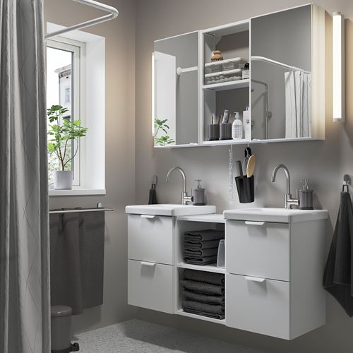 IKEA - ENHET/TVALLEN, banyo mobilyası seti, beyaz-parlak cila beyaz, 124x43x65 cm