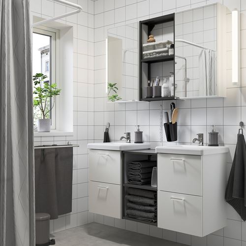 IKEA - ENHET/TVALLEN, banyo mobilyası seti, antrasit-beyaz, 124x43x65 cm