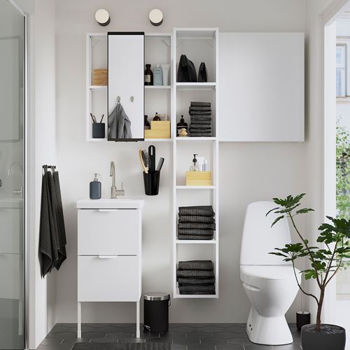 IKEA - ENHET/TVALLEN, bathroom furniture set, white-high gloss white, 44x43x87 cm
