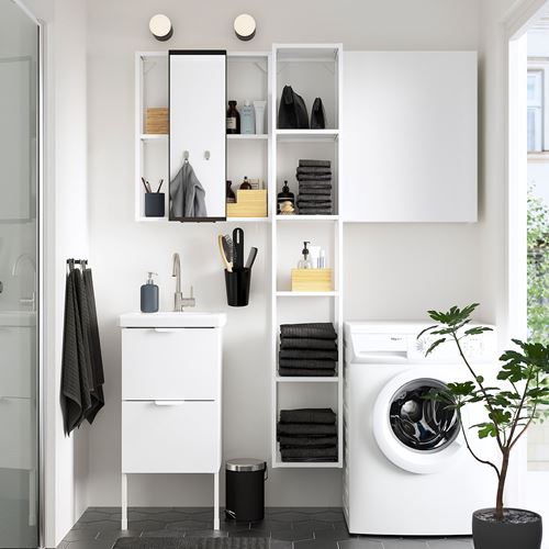 IKEA - ENHET/TVALLEN, bathroom furniture set, white-high gloss white, 44x43x87 cm