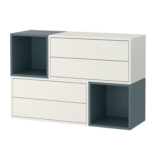 IKEA - EKET, çekmeceli duvar dolabı kombinasyonu, beyaz-gri-turkuaz, 105x35x70 cm