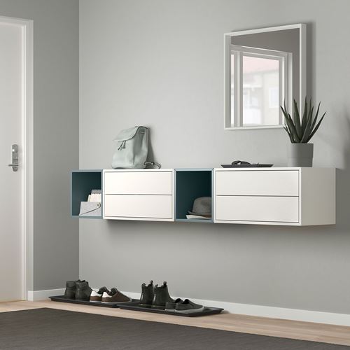 IKEA - EKET, çekmeceli duvar dolabı kombinasyonu, beyaz-gri-turkuaz, 105x35x70 cm