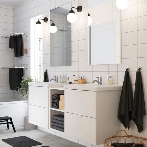 IKEA - ENHET/TVALLEN, banyo mobilyası seti, beyaz-parlak cila beyaz, 164x43x65 cm