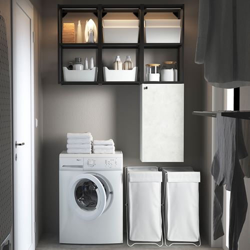 IKEA - ENHET, raf ünitesi, beyaz-taş görünümlü-antrasit, 120x32x150 cm