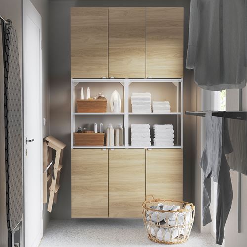 IKEA - ENHET, shelving unit, white-oak look, 120x32x225 cm