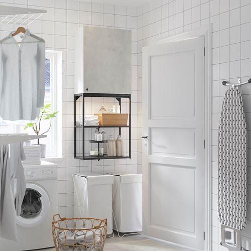 IKEA - ENHET, raf ünitesi, beyaz-taş görünümlü-antrasit, 60x32x150 cm