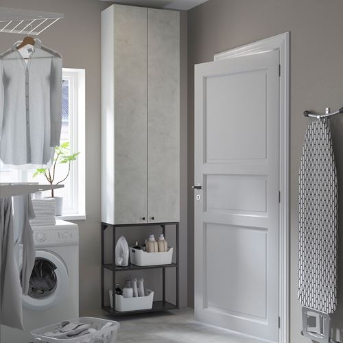 IKEA - ENHET, raf ünitesi, beyaz-taş görünümlü-antrasit, 60x32x255 cm