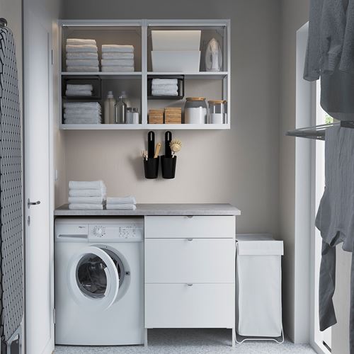 IKEA - ENHET, cabinet combination for laundry and kitchen, white-high gloss white, 121.5x63.5x222 cm