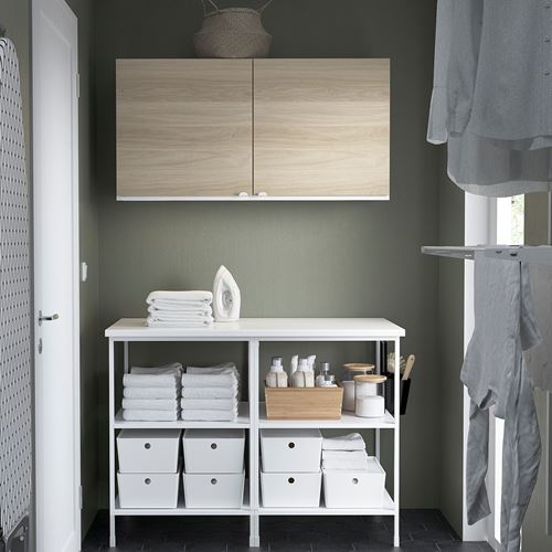 IKEA - ENHET, cabinet combination for laundry and kitchen, white-oak look, 123x63.5x207 cm