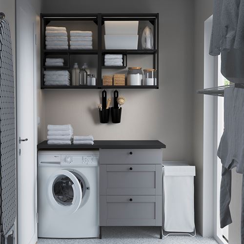 IKEA - ENHET, çamaşır odası ve mutfak için dolap kombinasyonu, beyaz-gri, 60x60x75 cm