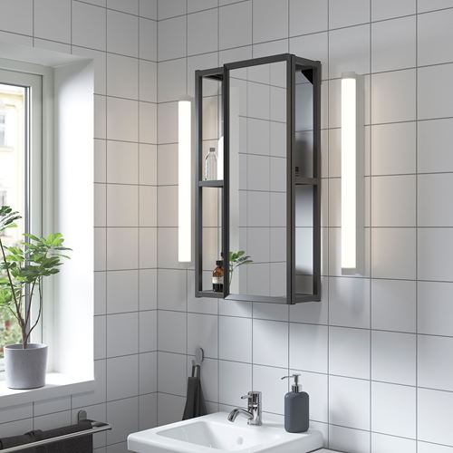 IKEA - ENHET, open shelving unit with mirror, anthracite, 40x15x75 cm